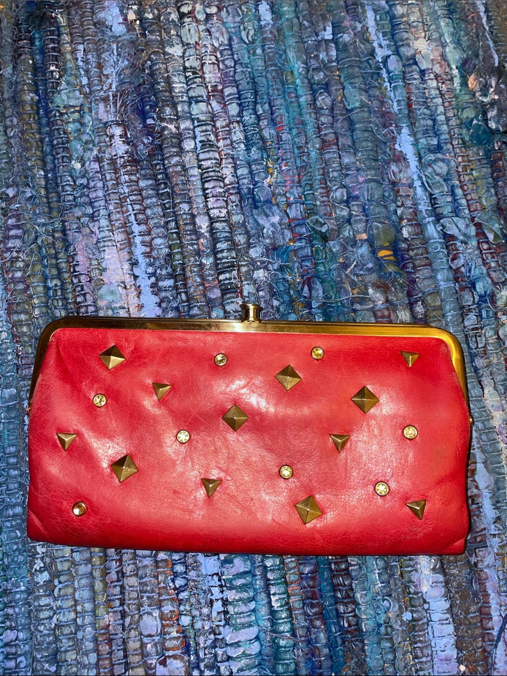 Hobo Studded Red Leather Clutch